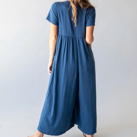 Natural Life Avery Jumpsuit Washed Indigo Wide Leg Lagenlook Linen Blend Size M - Picture 10 of 10